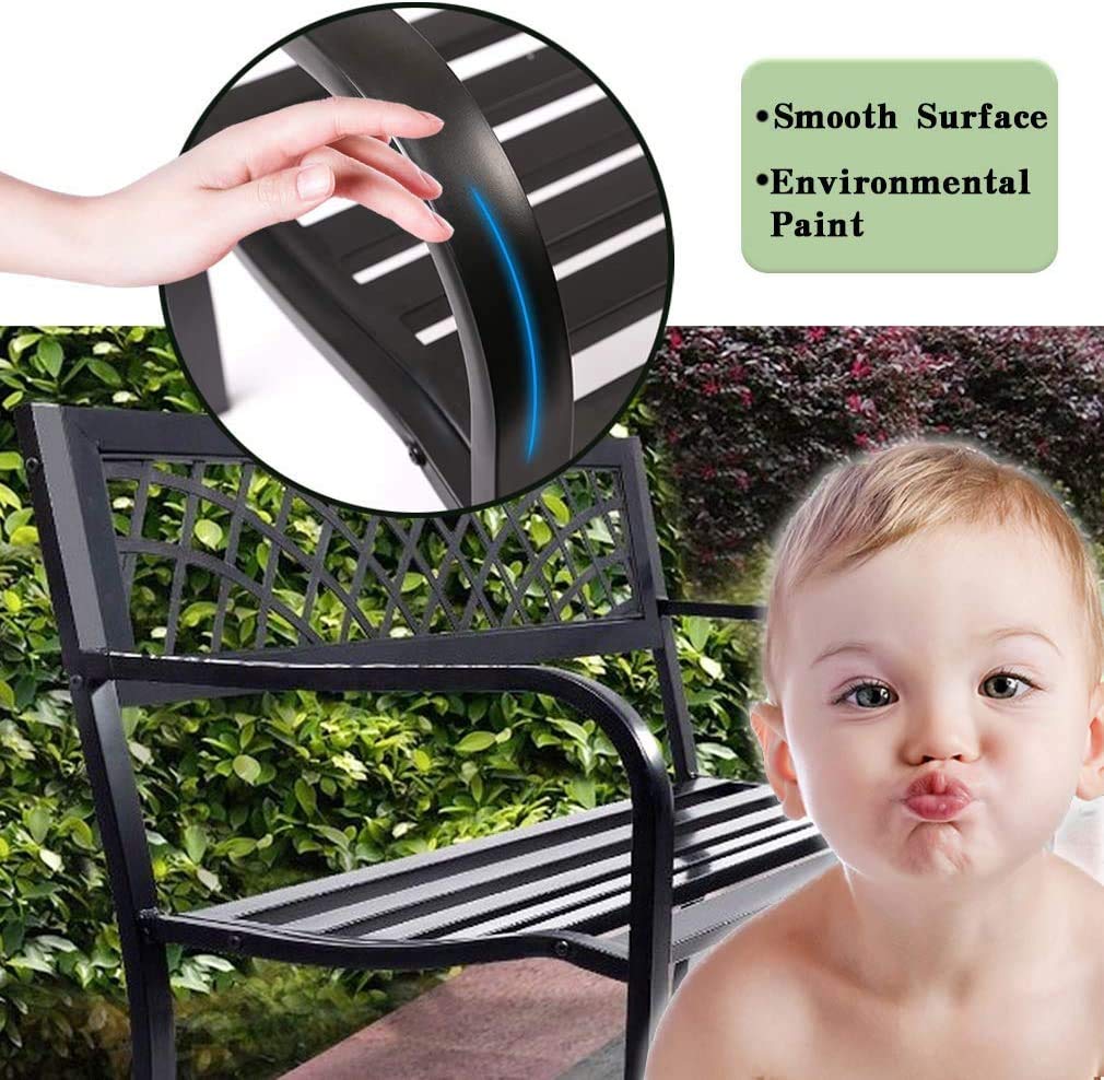 Black Metal Outdoor Patio Bench with Armrests N210