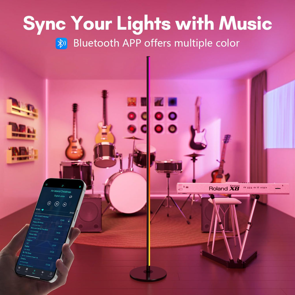 LED RGB+IC Corner Floor Lamp with App Remote Control Black J49404