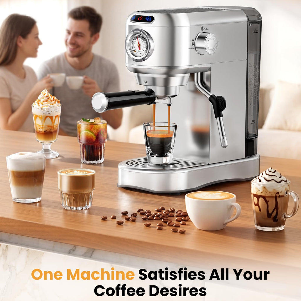 20 Bar Compact Stainless Steel Espresso Machine with Milk Frother O694876