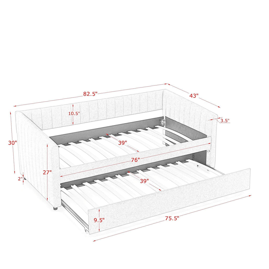 Twin Size Upholstery Daybed with Trundle and Vertical Stripes R338516