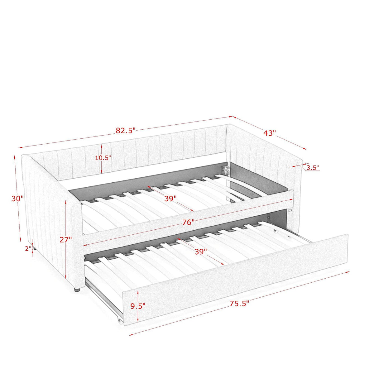 Twin Size Upholstery Daybed with Trundle and Vertical Stripes R338516