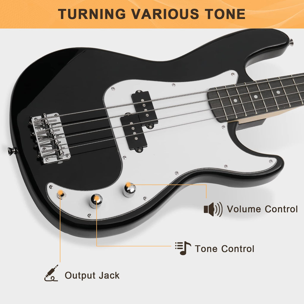 Full Size 4 String Basswood Electric Bass Guitar Beginner Kit with 20W Amp O1085