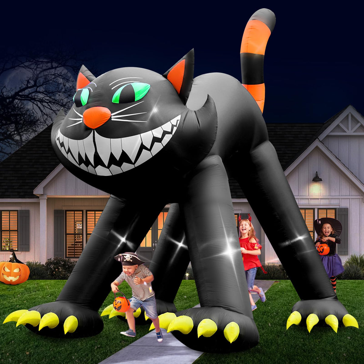 14FT Inflatable Black Cat Halloween Decoration with 7 LED W3656