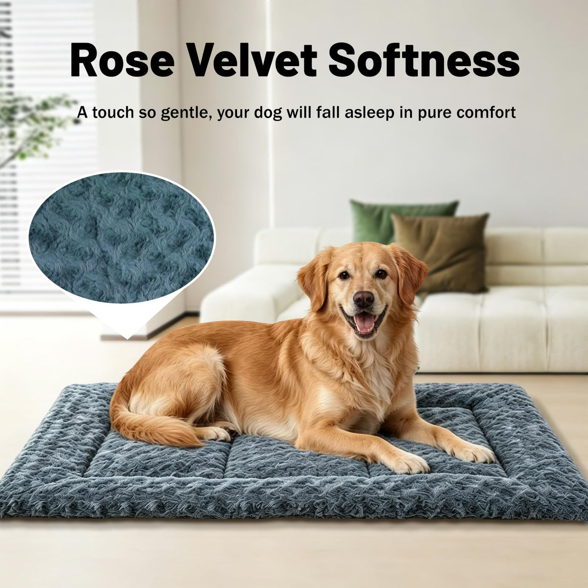 Washable Rose Velvet Dog Crate Mat M697