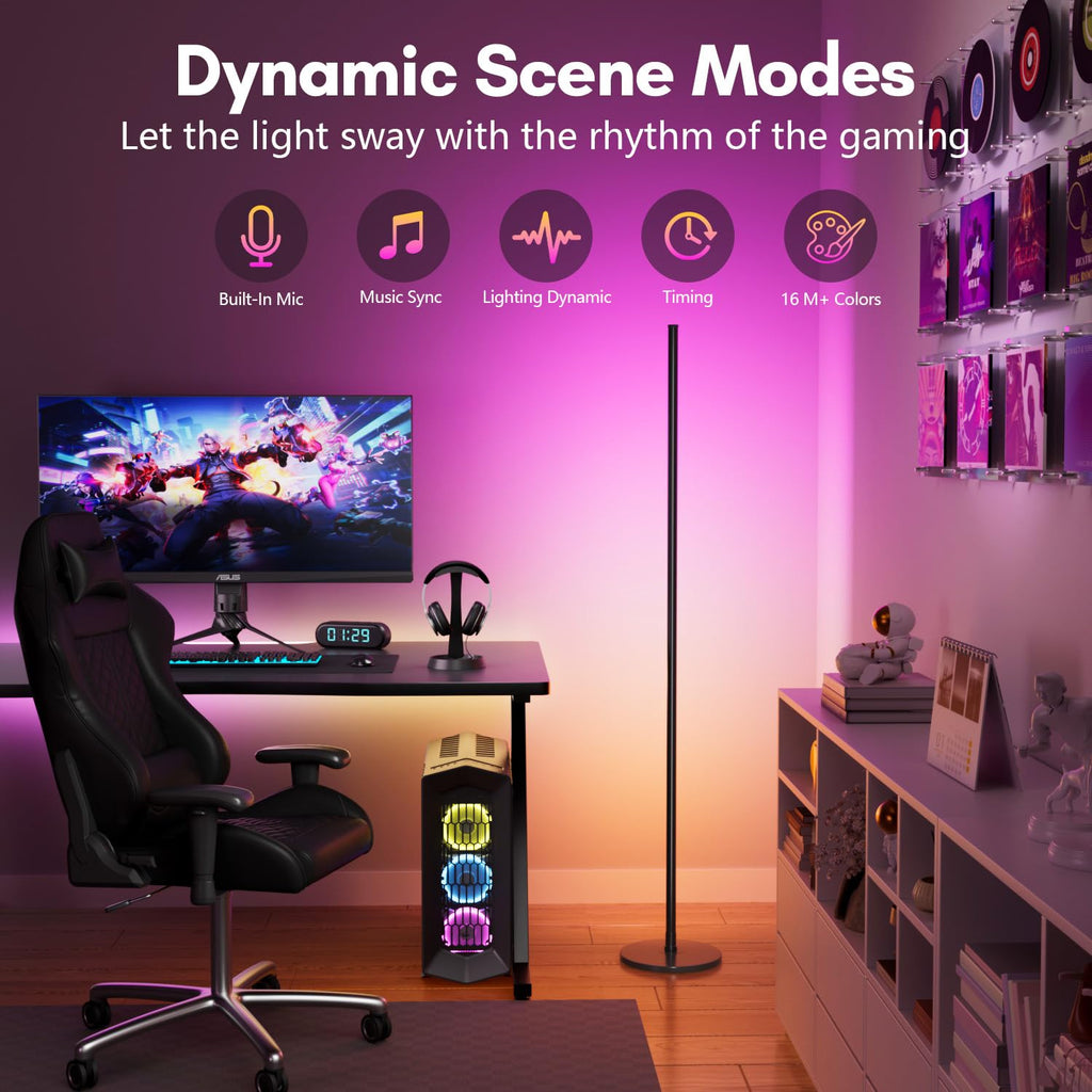 LED RGB+IC Corner Floor Lamp with App Remote Control Black J49404