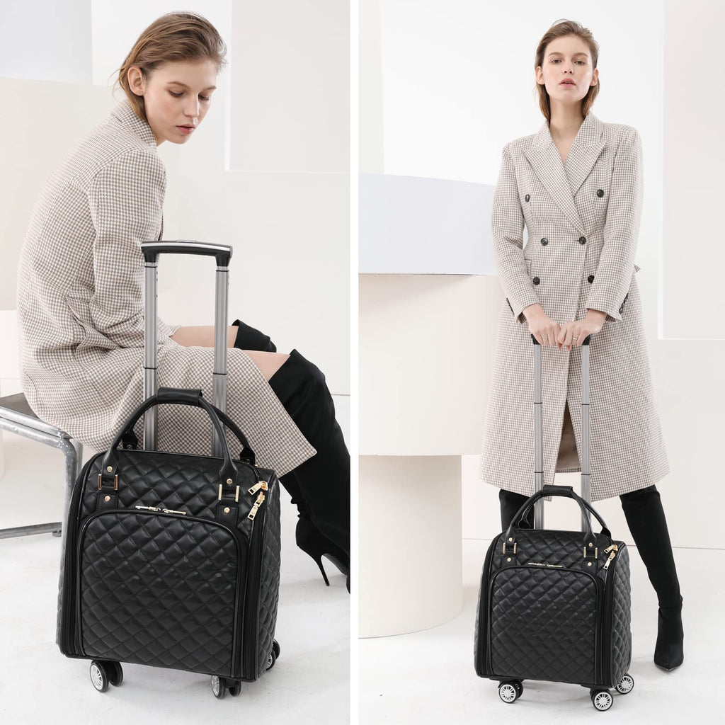 Leather Expandable Spinner Underseat Carry On Luggage P798912