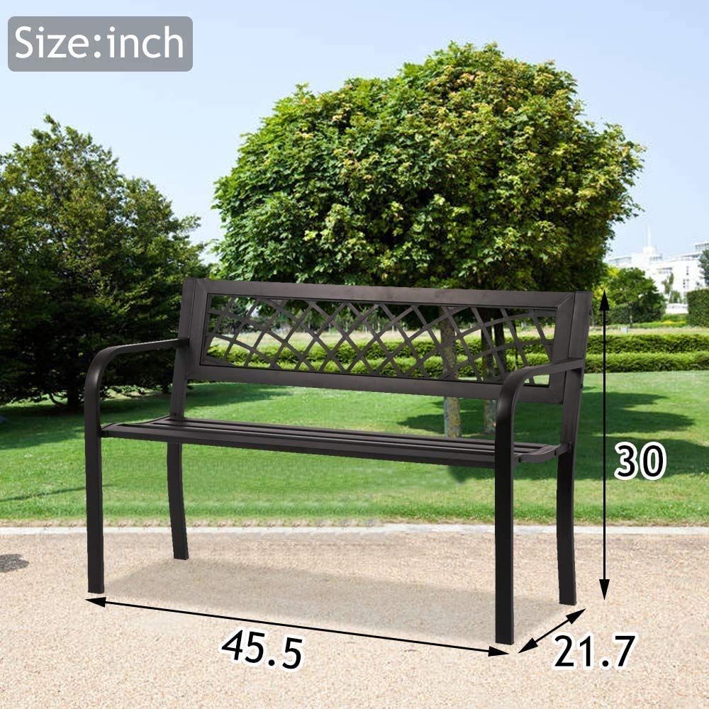 Black Metal Outdoor Patio Bench with Armrests N210