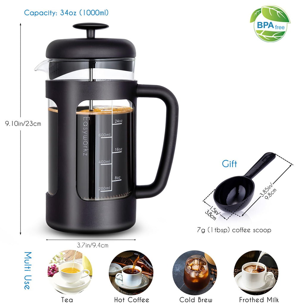34 oz French Press and Manual Coffee Grinder with Canister T7939