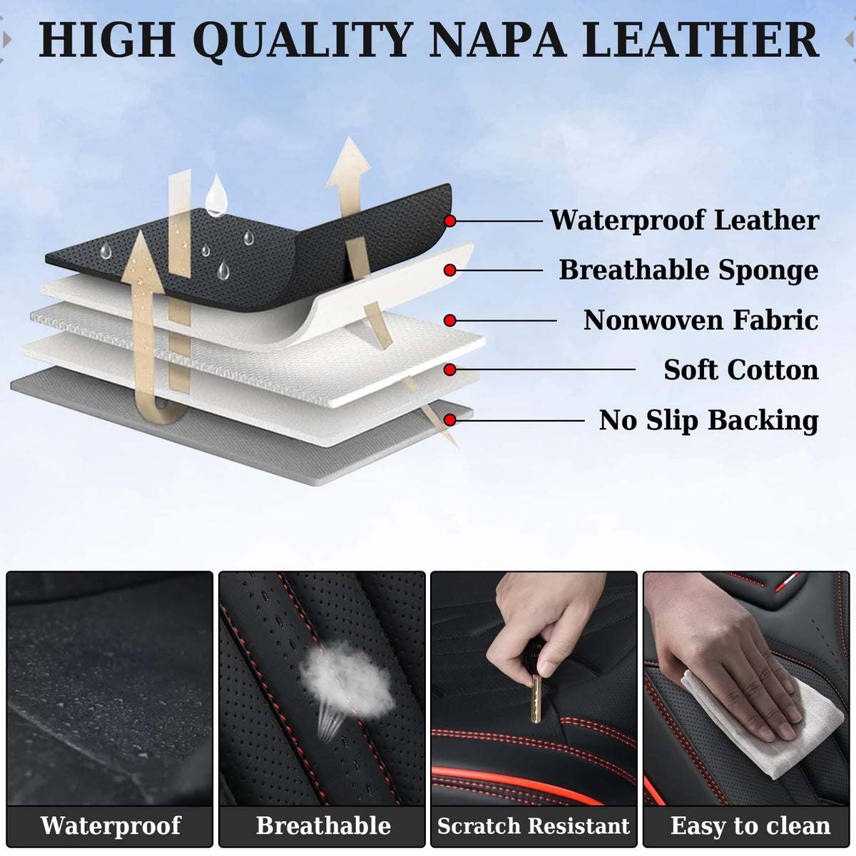 Black & Red Leather Car Seat Covers Full Set M58420