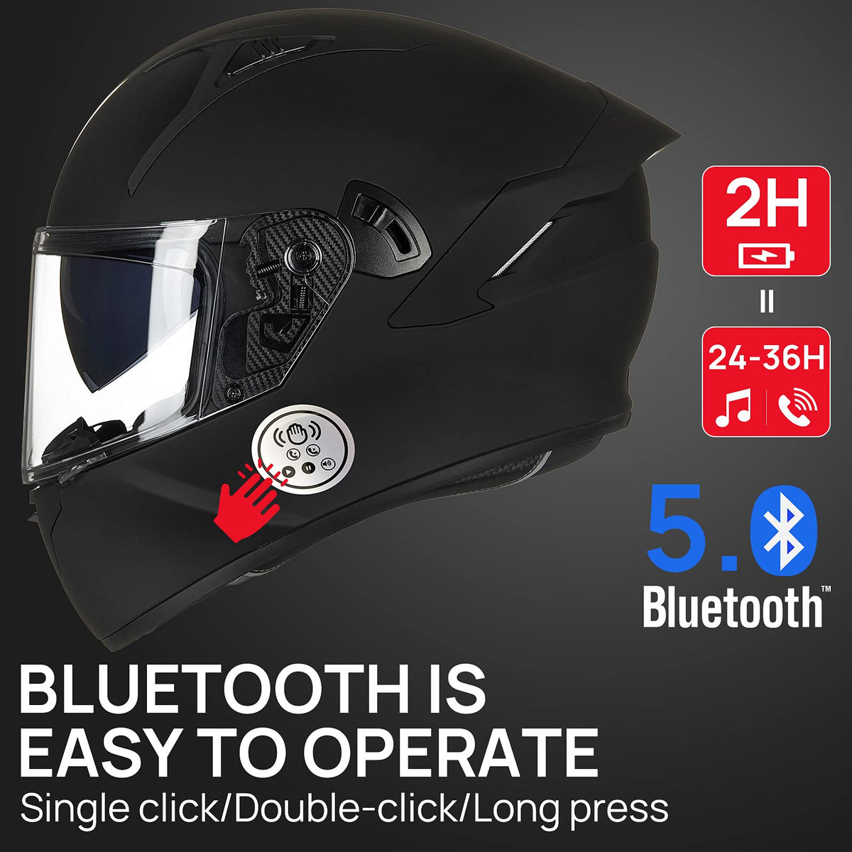 Motorcycle Helmets with Built in Bluetooth Dual Visor Matte Black S M11342