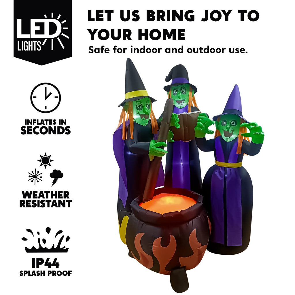 6 FT Halloween Inflatables Three Witch Cauldron with LEDs C894