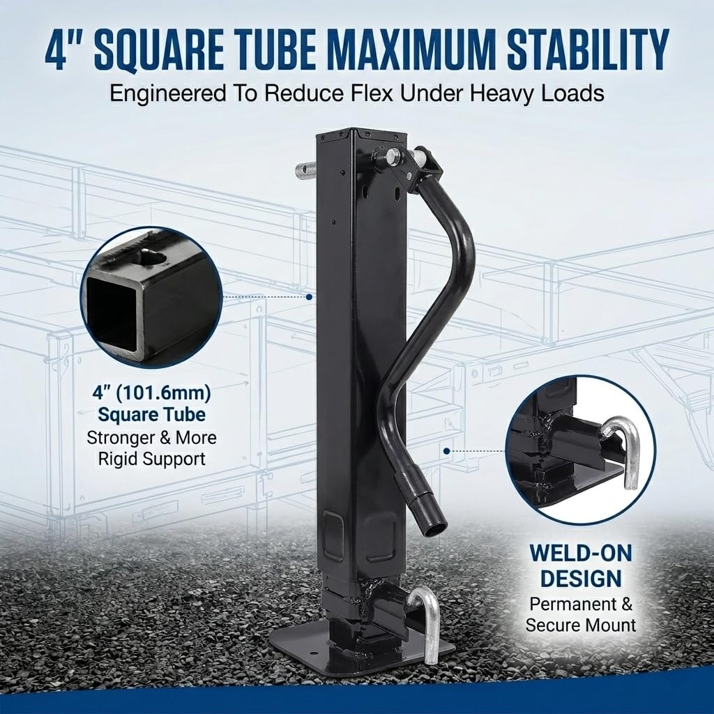 12000 LBS Weld-On Trailer Jack 4" Square Tube 26" Travel Side Wind Black F983326