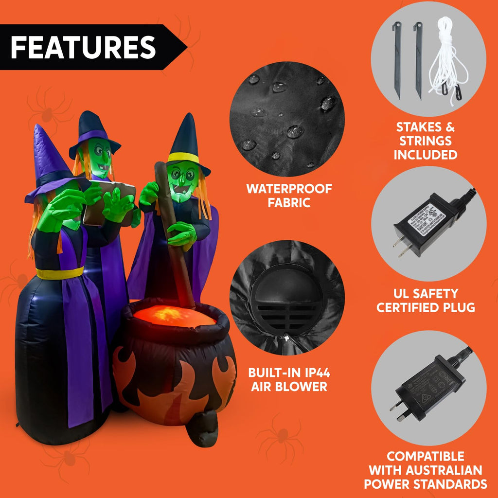 6 FT Halloween Inflatables Three Witch Cauldron with LEDs C894
