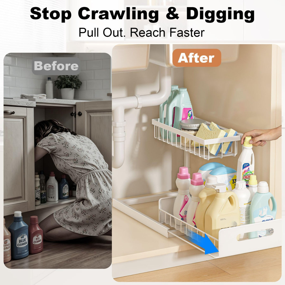 Under Sink 2 Tier Pull Out Cabinet Organizer Y50997