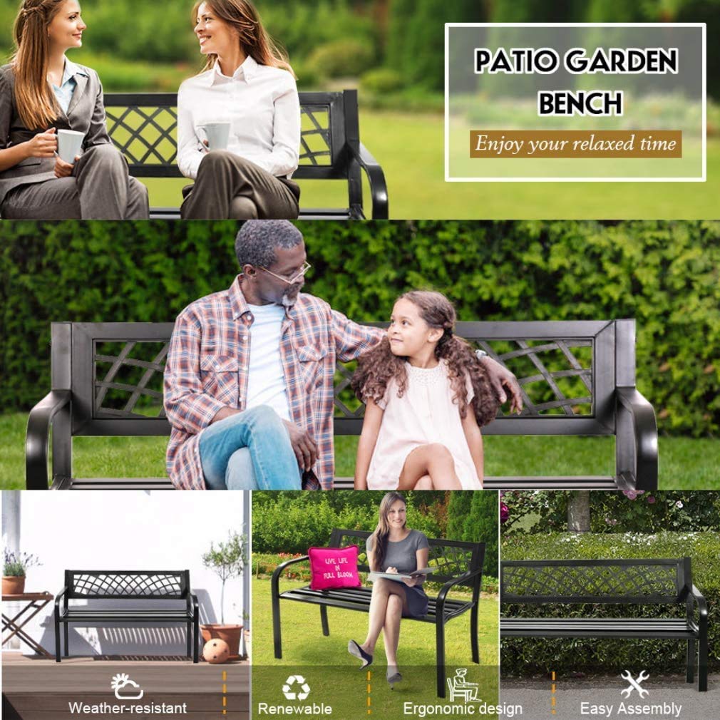 Black Metal Outdoor Patio Bench with Armrests N210
