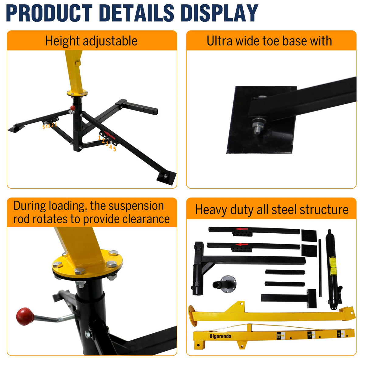 1000lb Capacity Hydraulic 360° Swivel Truck Crane H31262