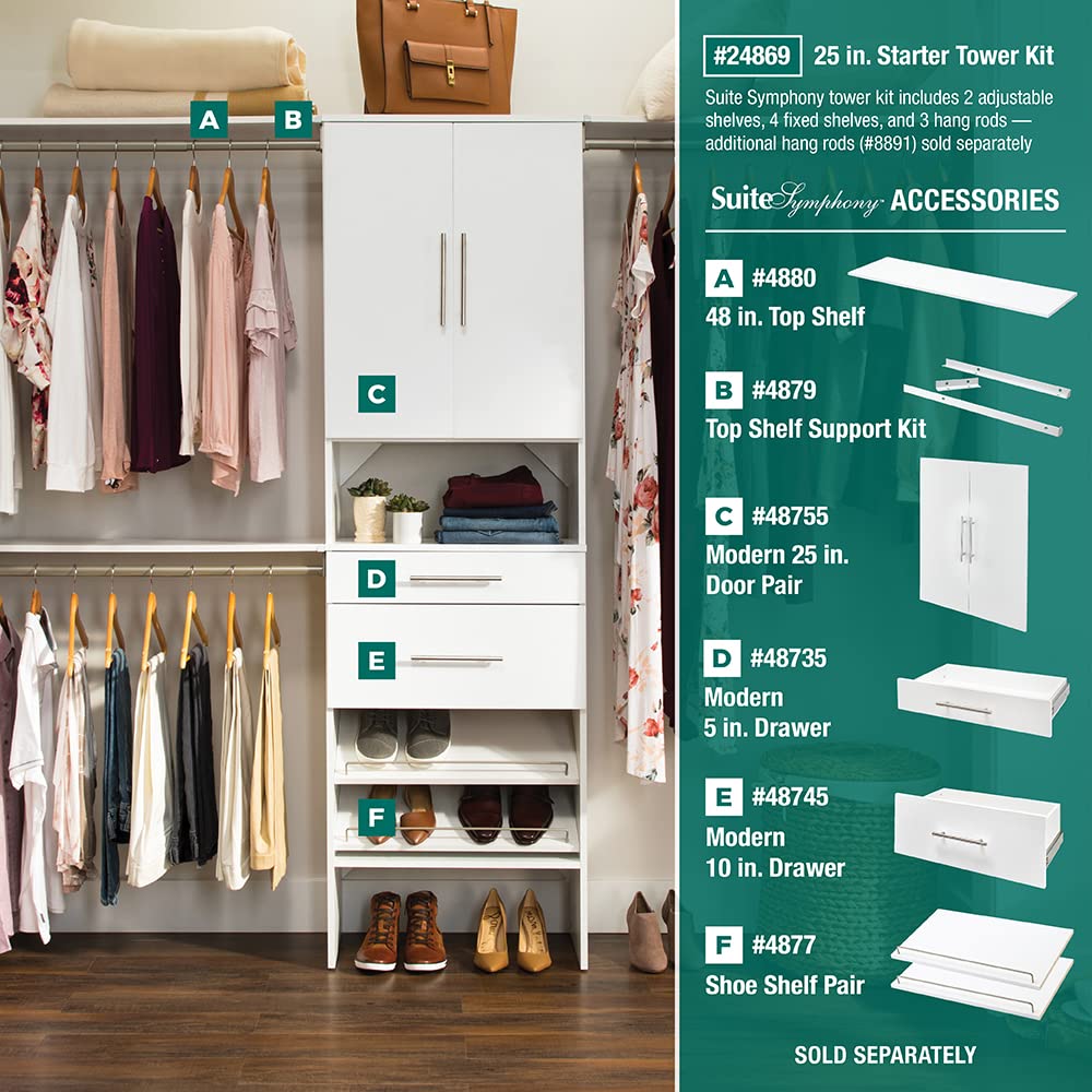 Wood Closet Organizer System with Tower and 3 Hang Rods and Shelving H464262