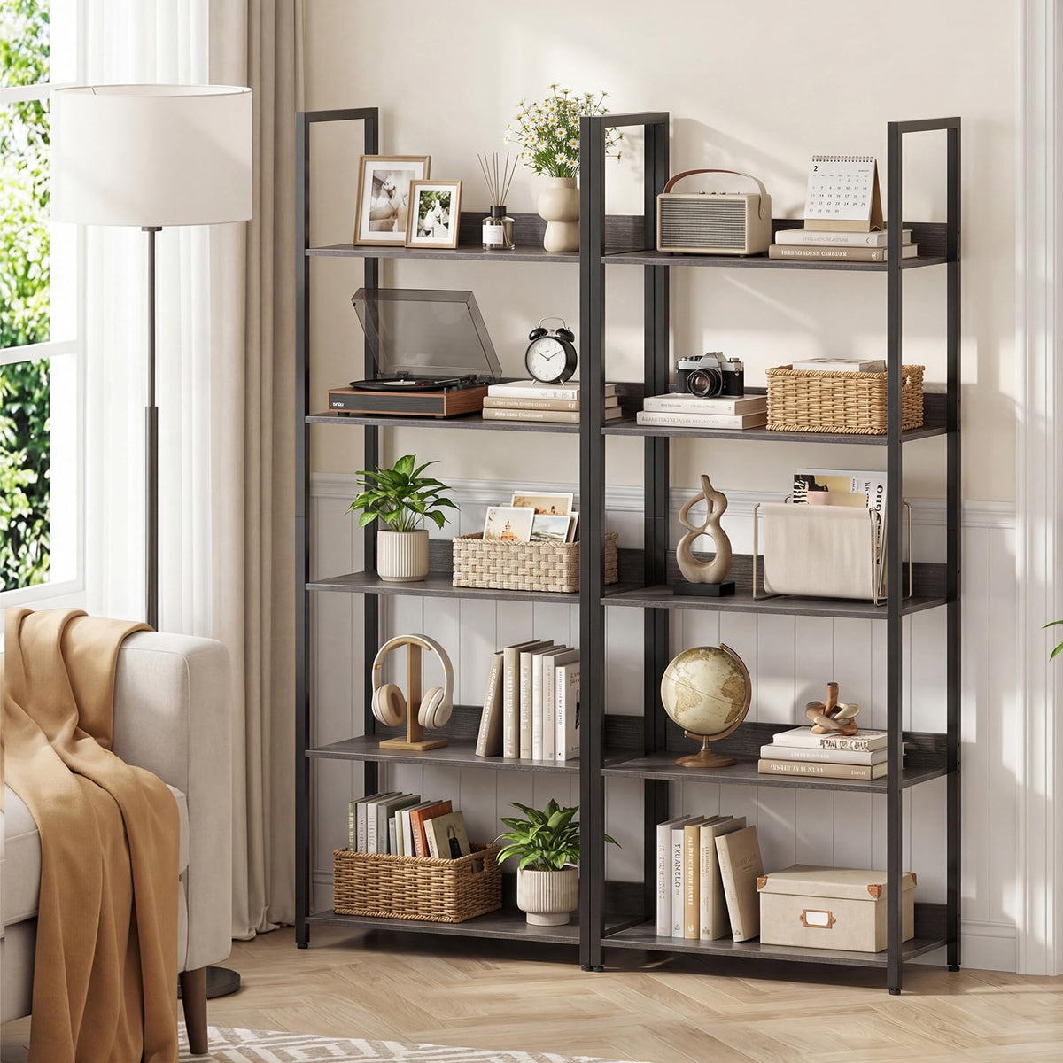 5-Tier Wooden Bookshelf Set of 2 V586