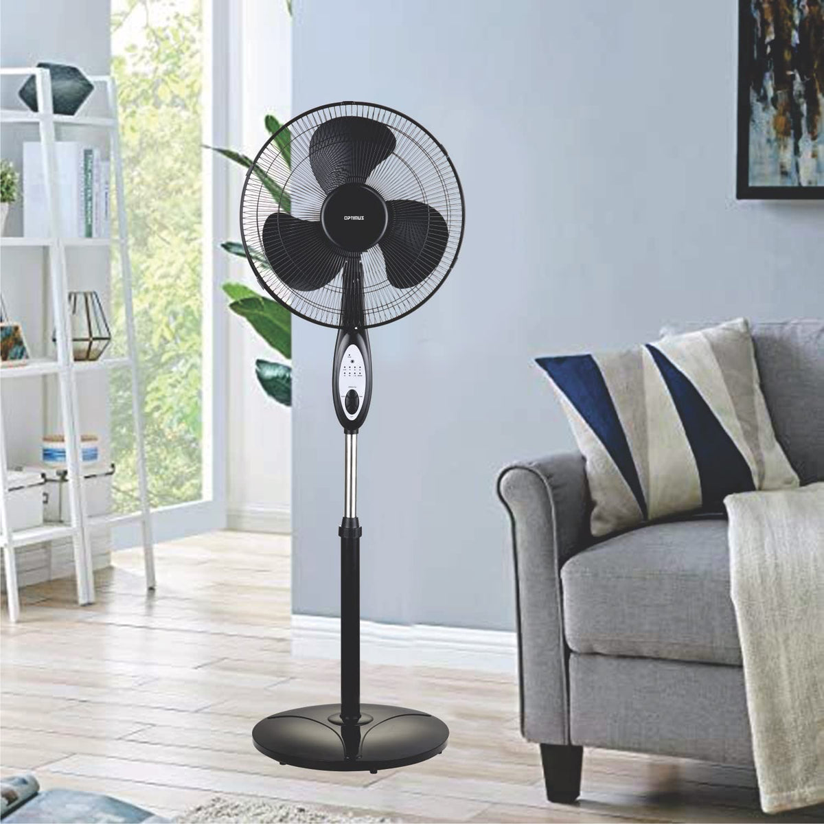 White 16-Inch Oscillating Stand Fan with Remote E364