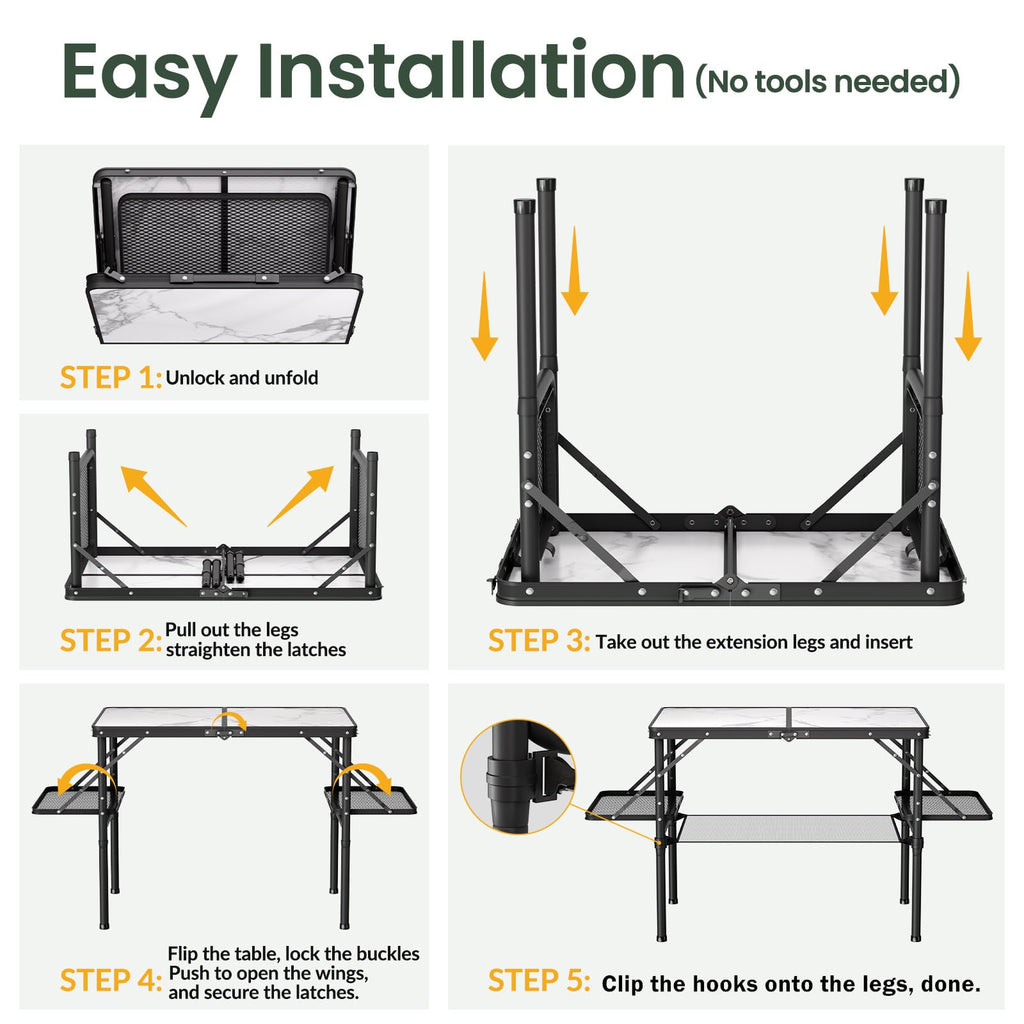 Folding Camping Table 3ft Aluminum with Side Racks & Storage Net E4125