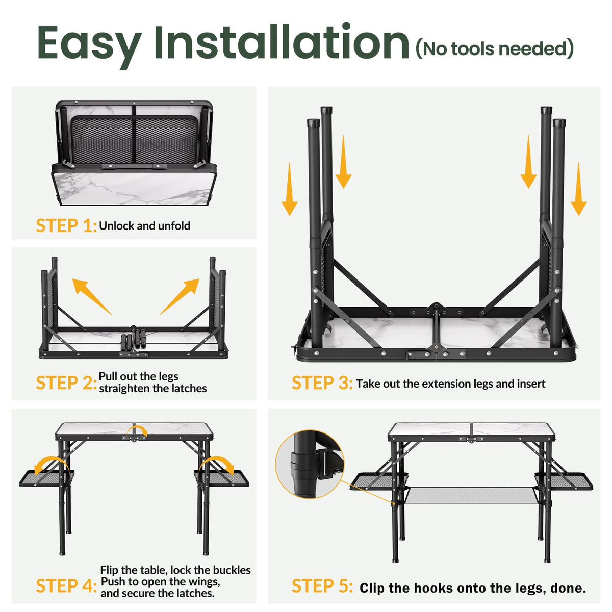 Folding Camping Table 3ft Aluminum with Side Racks & Storage Net E4125