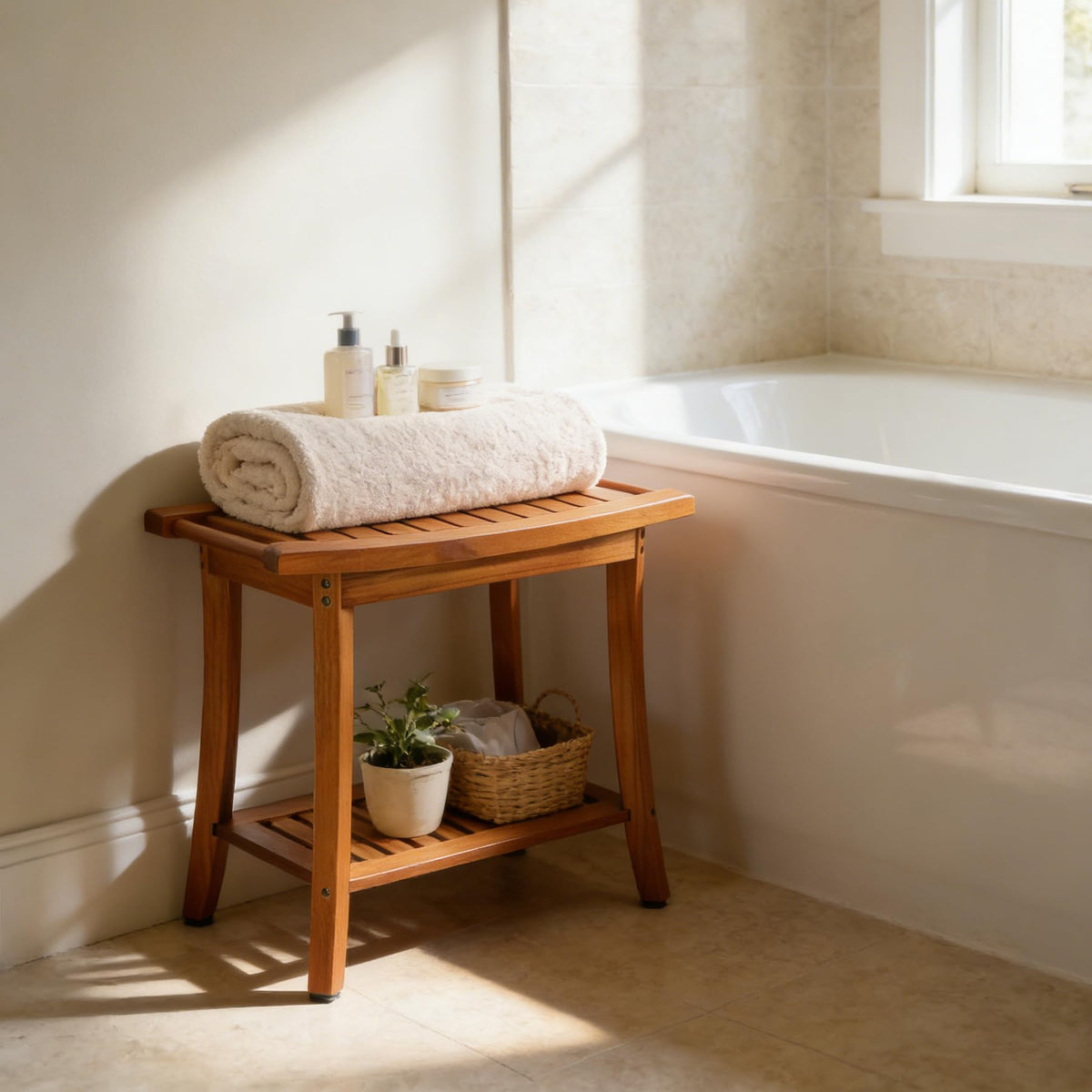 Teak Shower Bench Seat with Handles X33127