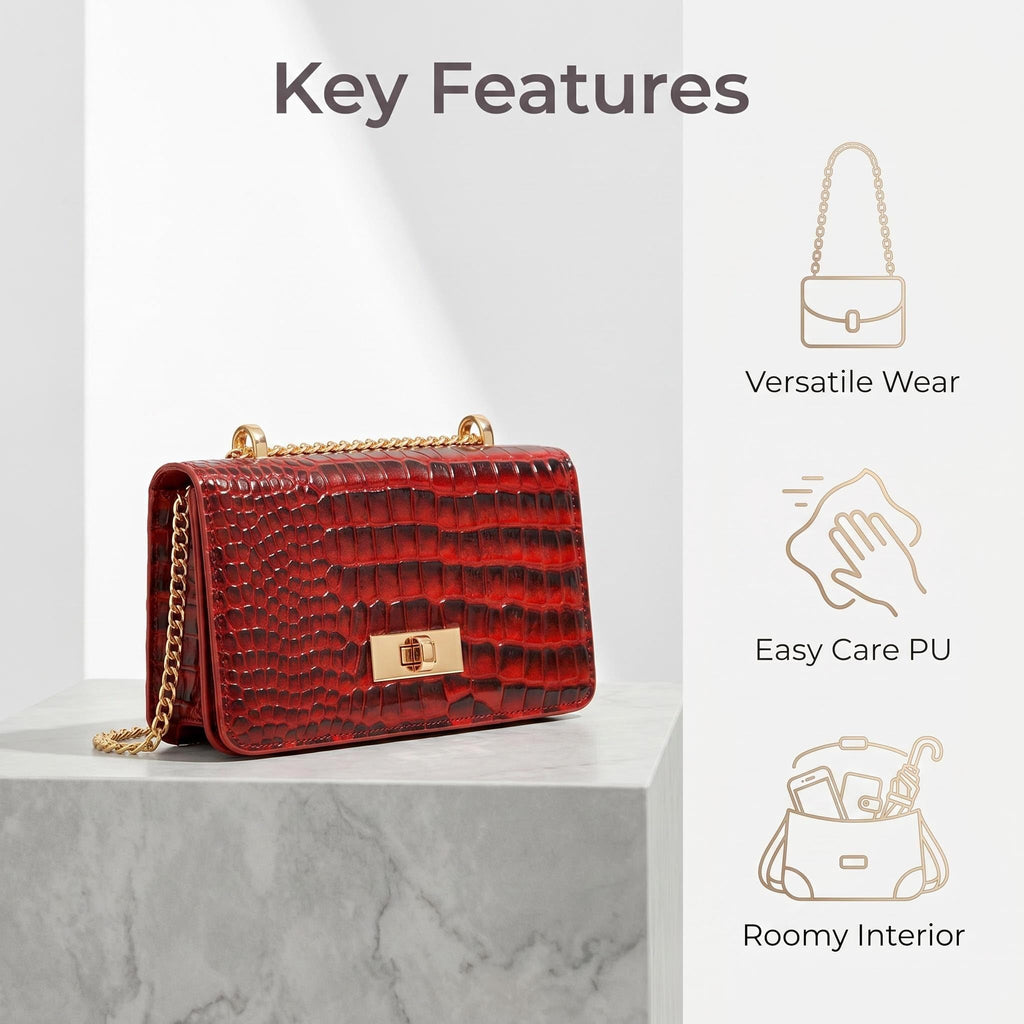 Crocodile Embossed PU Mini Crossbody Clutch S2185