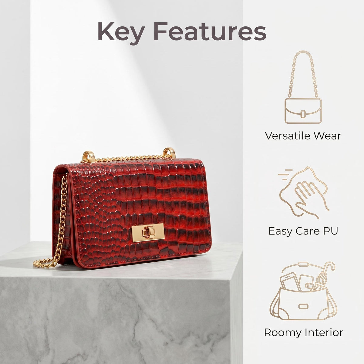 Crocodile Embossed PU Mini Crossbody Clutch S2185