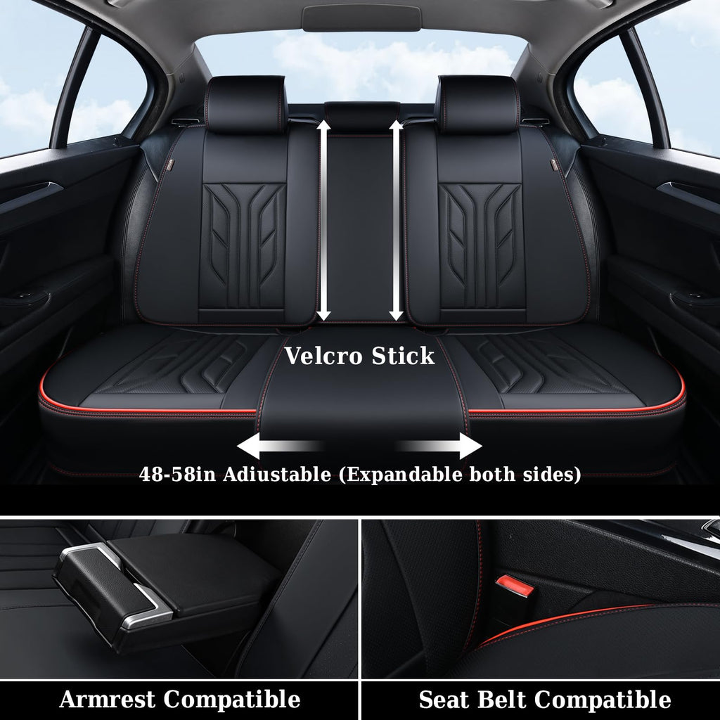 Black & Red Leather Car Seat Covers Full Set M58420