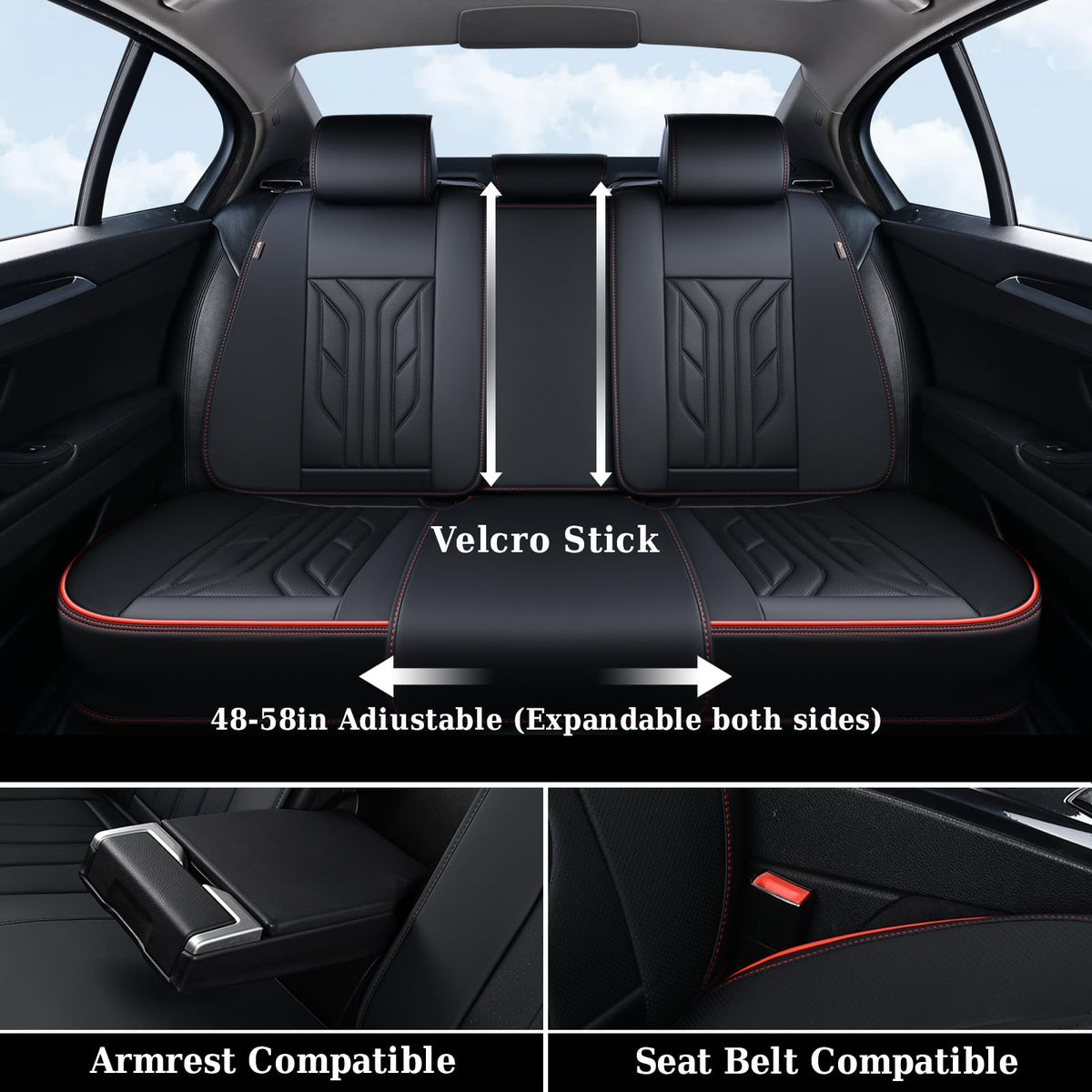 Black & Red Leather Car Seat Covers Full Set M58420