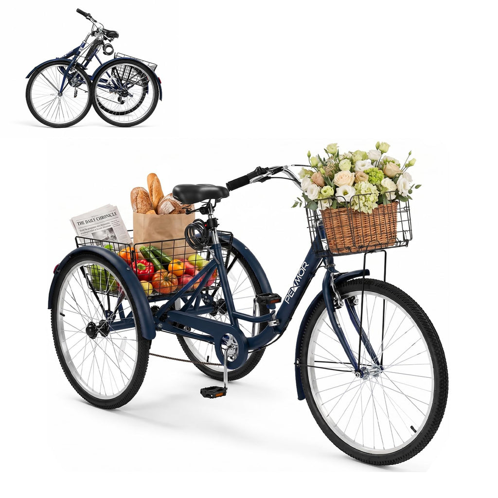 24/26 Inch 7 Speed Adult Tricycle with Folding Basket N60117