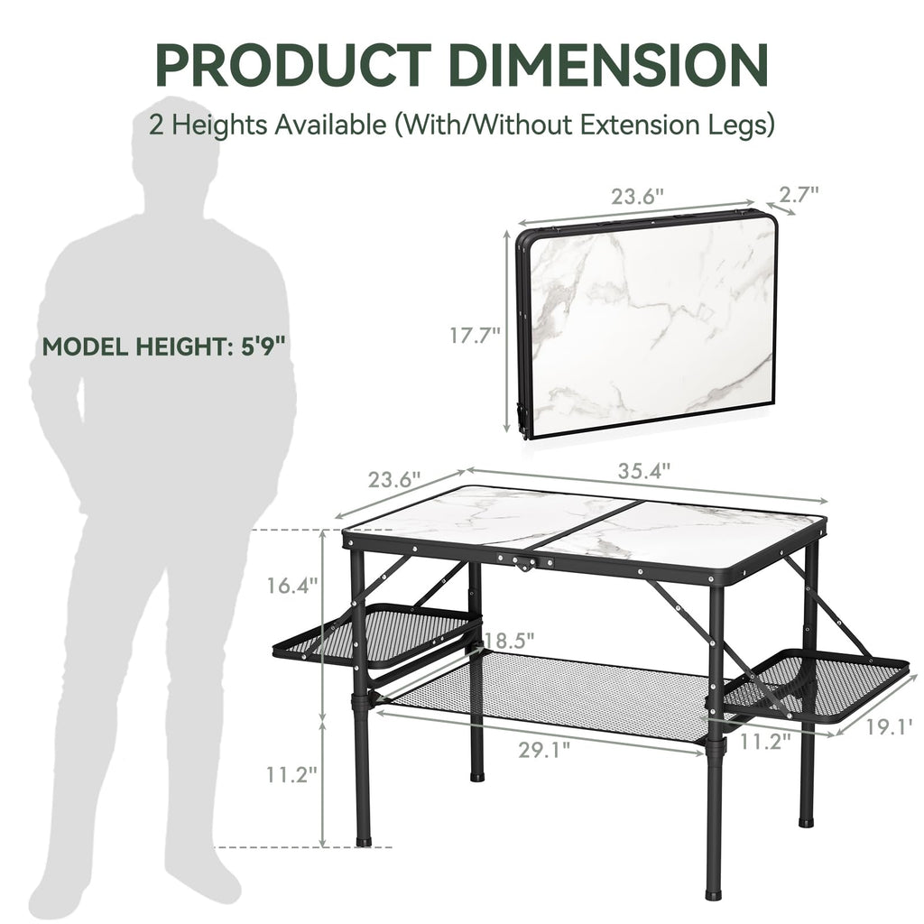 Folding Camping Table 3ft Aluminum with Side Racks & Storage Net E4125