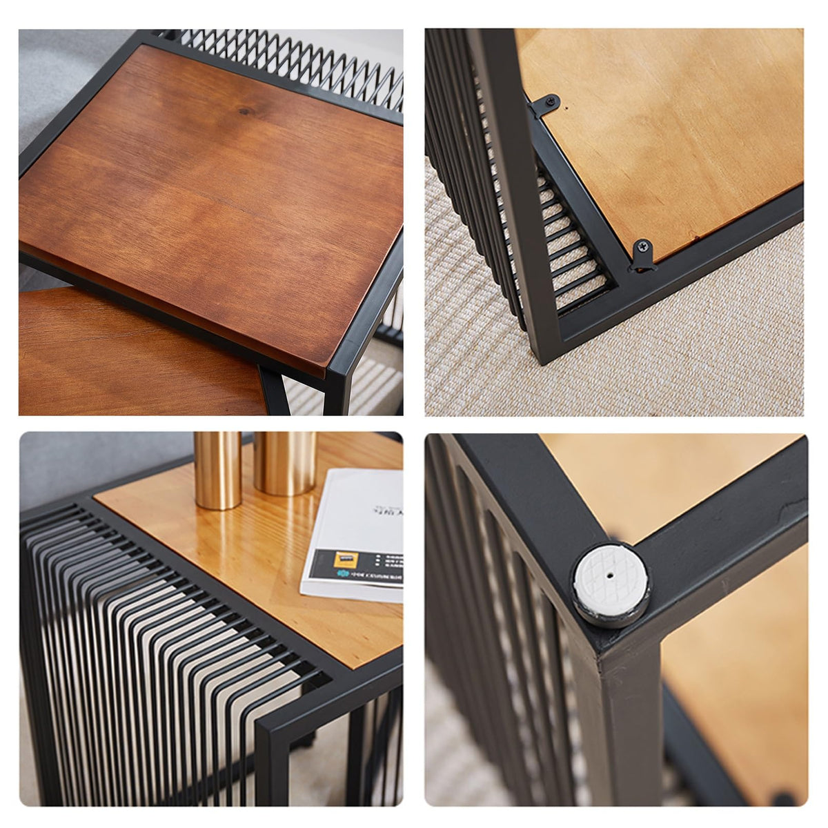 Set of 2 Square Nesting Coffee Table with Metal Frame N6900