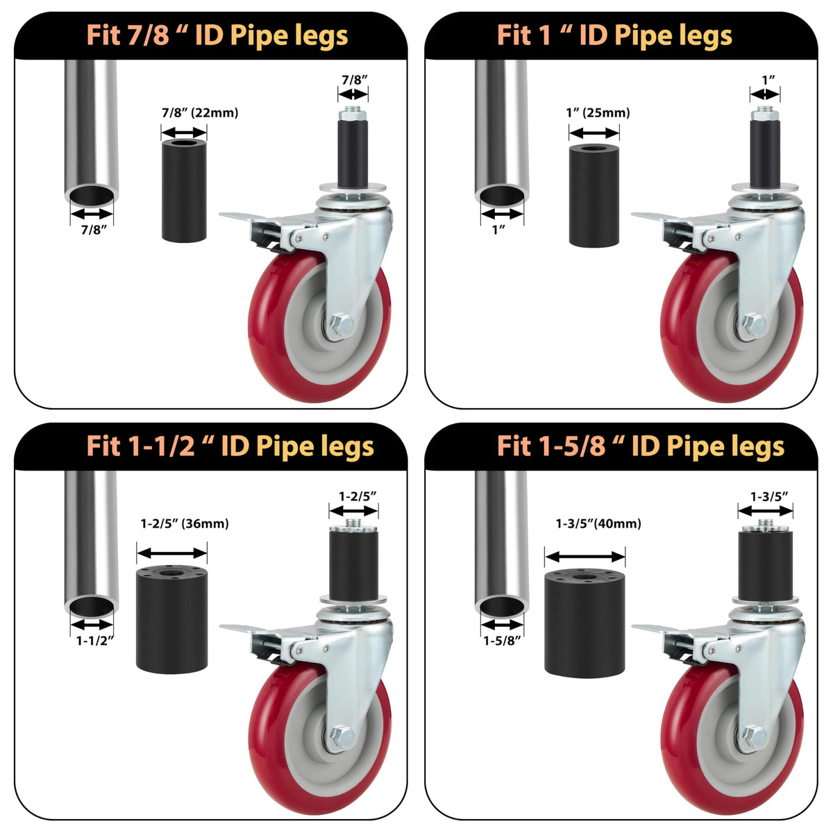 5 Inch Caster Wheels Set of 4 with Brake J50542