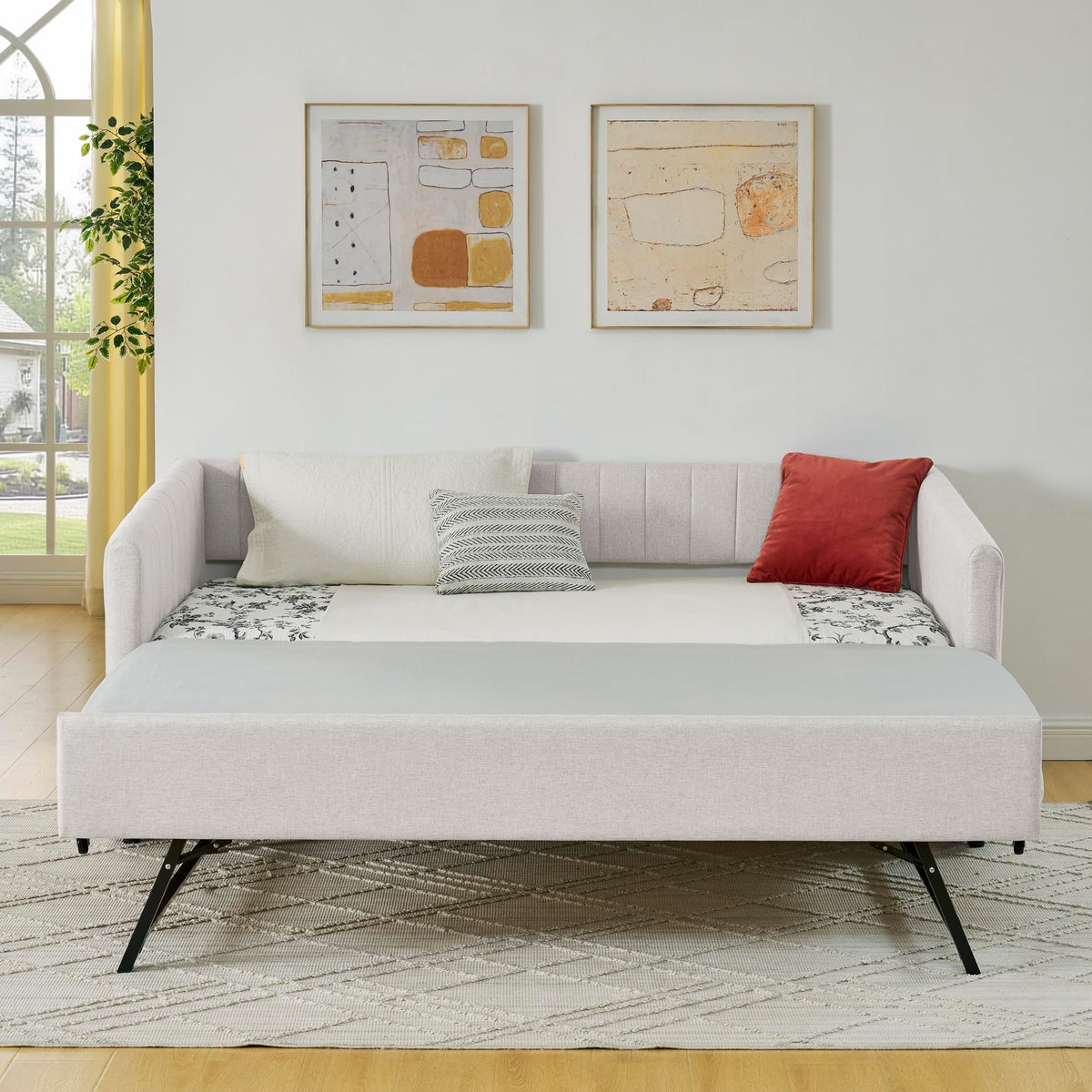 Twin Size Upholstery Daybed with Trundle and Vertical Stripes R338516