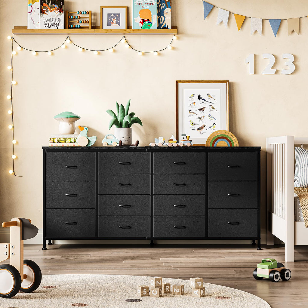 Black 14 Drawer Dresser TV Stand U8412