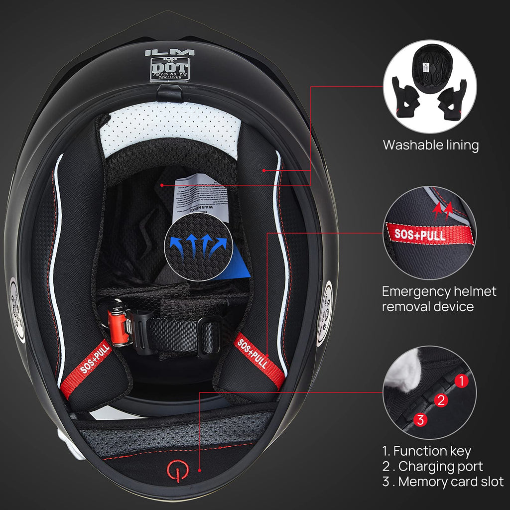 Motorcycle Helmets with Built in Bluetooth Dual Visor Matte Black S M11342