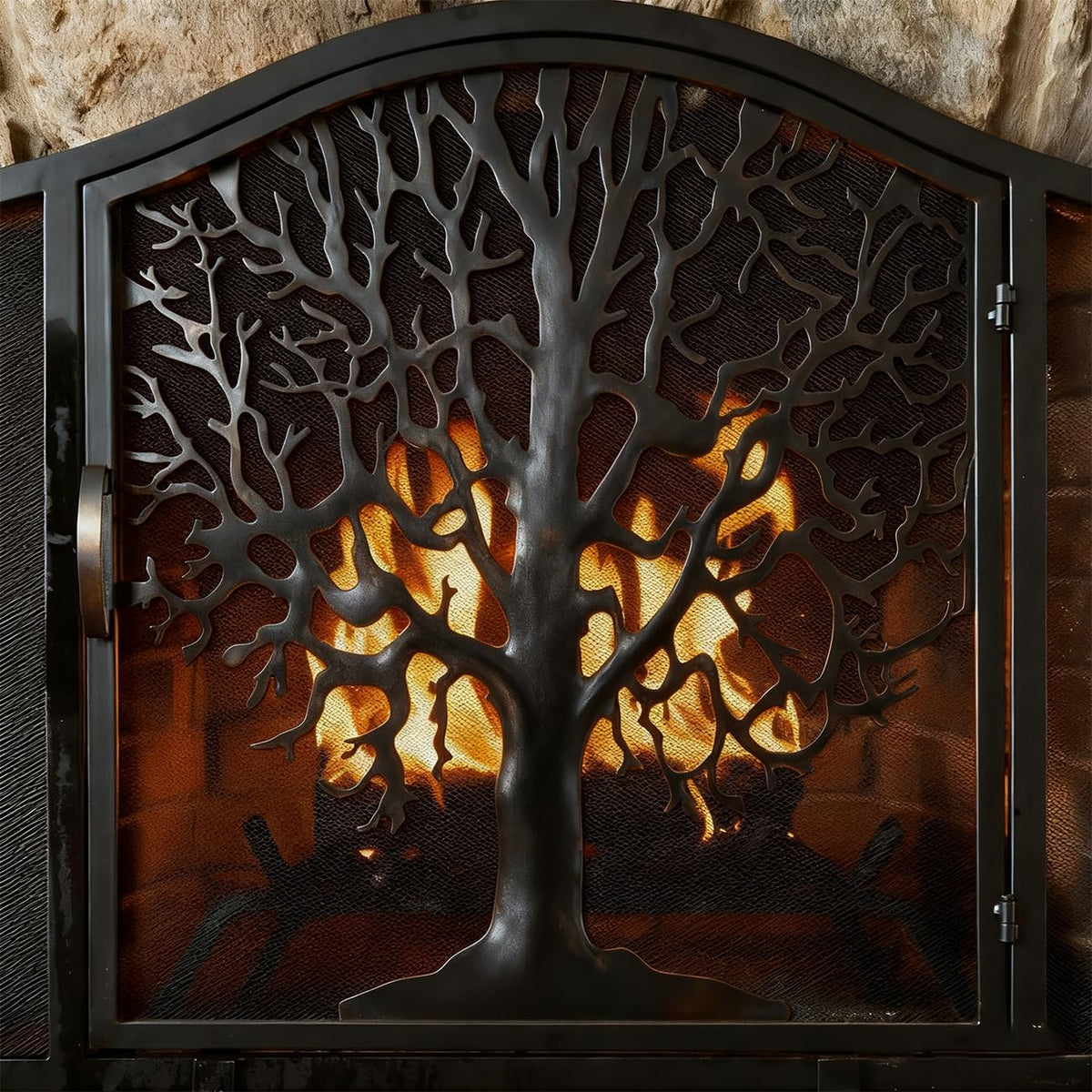 Wrought Iron Fireplace Screen with Locking Doors Y556218