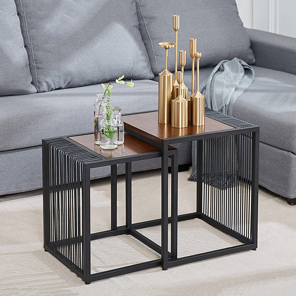 Set of 2 Square Nesting Coffee Table with Metal Frame N6900
