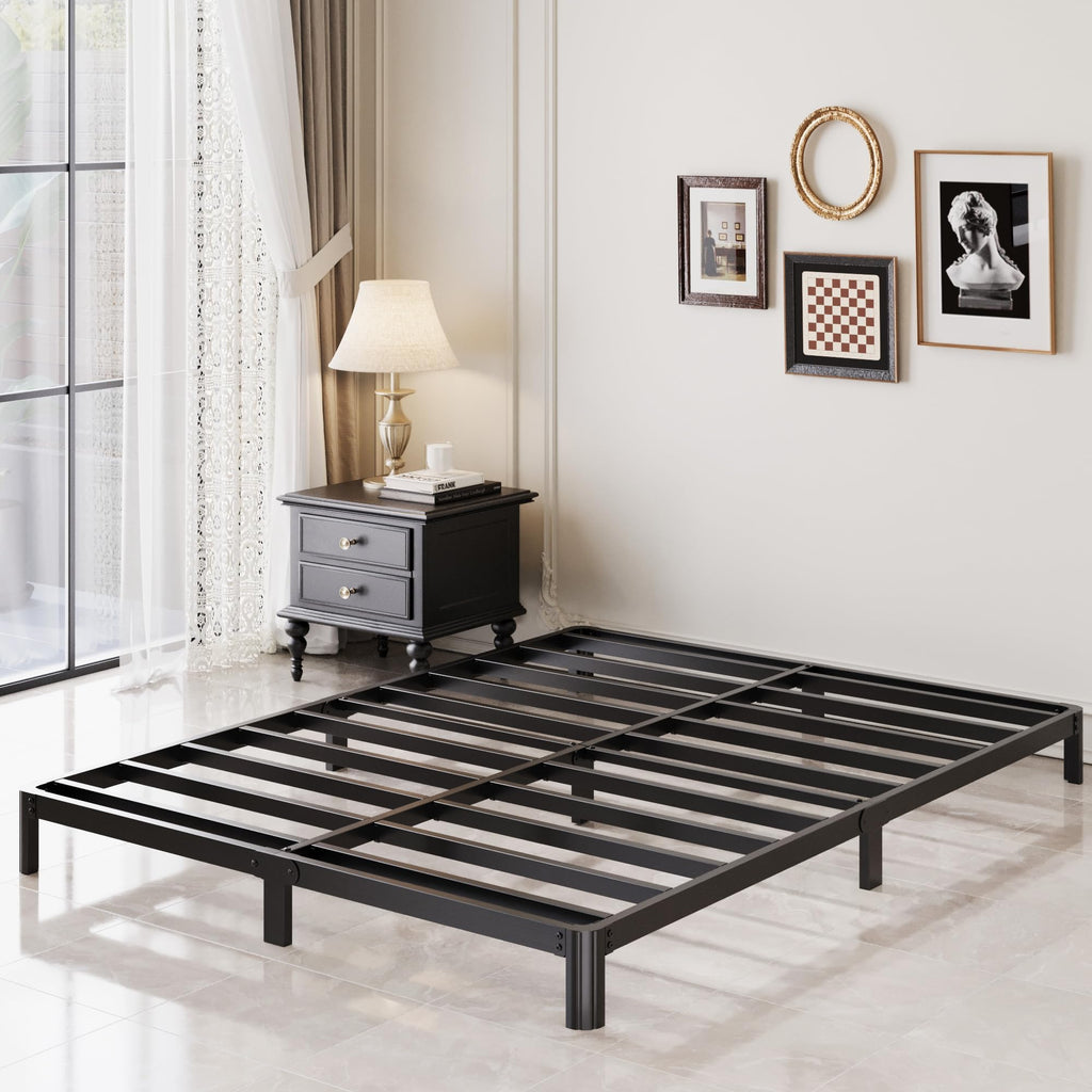 Black 7 Inch Queen Metal Platform Bed Frame L1615