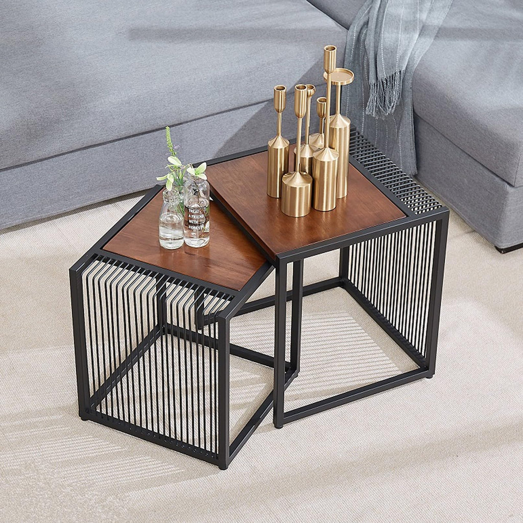 Set of 2 Square Nesting Coffee Table with Metal Frame N6900