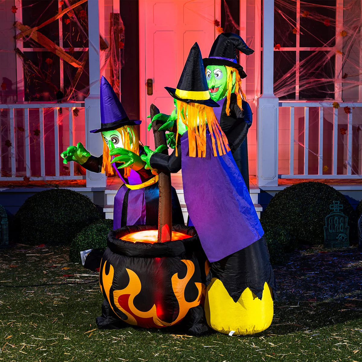 6 FT Halloween Inflatables Three Witch Cauldron with LEDs C894
