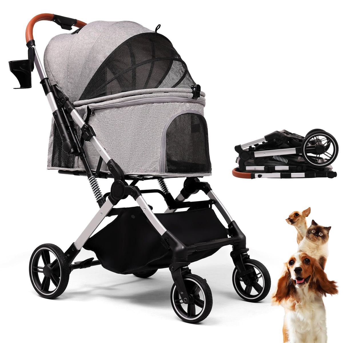 Foldable Dog Stroller 35 lbs Grey M416