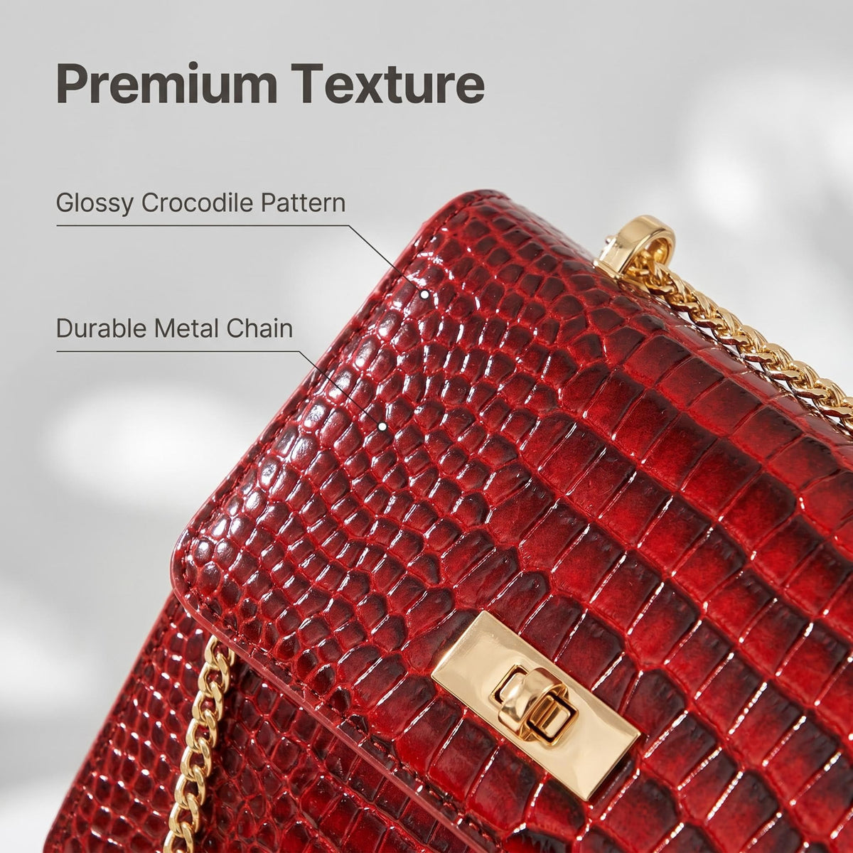 Crocodile Embossed PU Mini Crossbody Clutch S2185