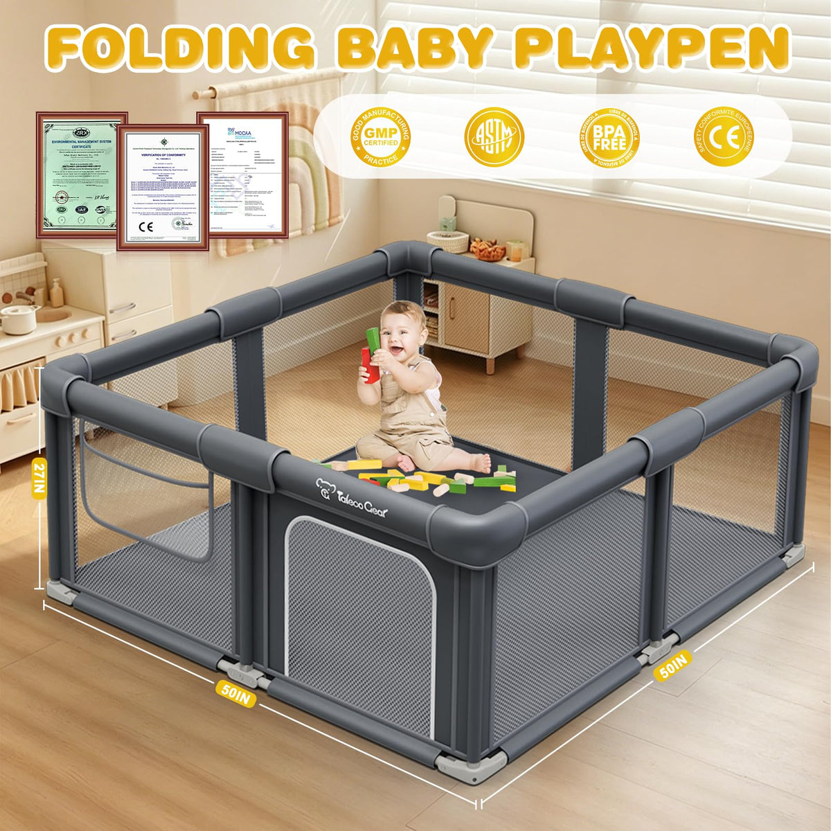 Foldable Baby Playpen with Mat I84443