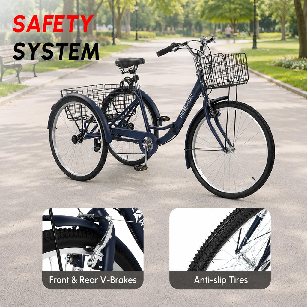 24/26 Inch 7 Speed Adult Tricycle with Folding Basket N60117