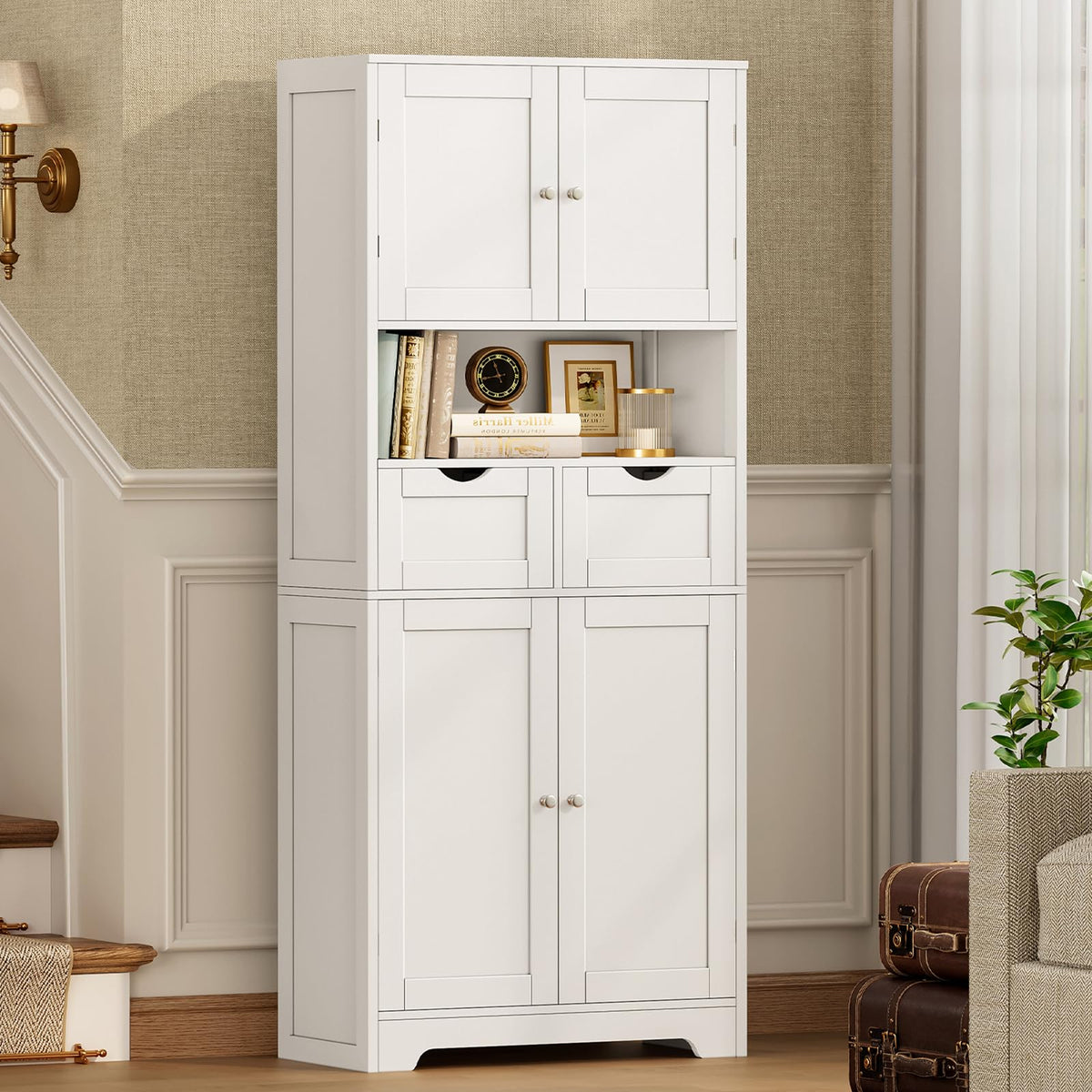 Tall Bathroom Storage Cabinet with 4 Doors Y481