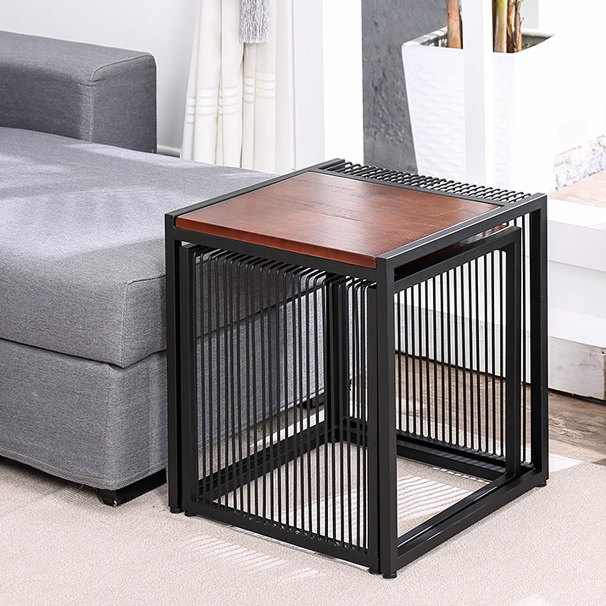 Set of 2 Square Nesting Coffee Table with Metal Frame N6900
