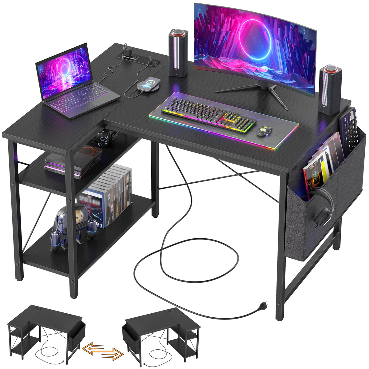 40 inch L Shaped Computer Desk with Power Outlets V32777