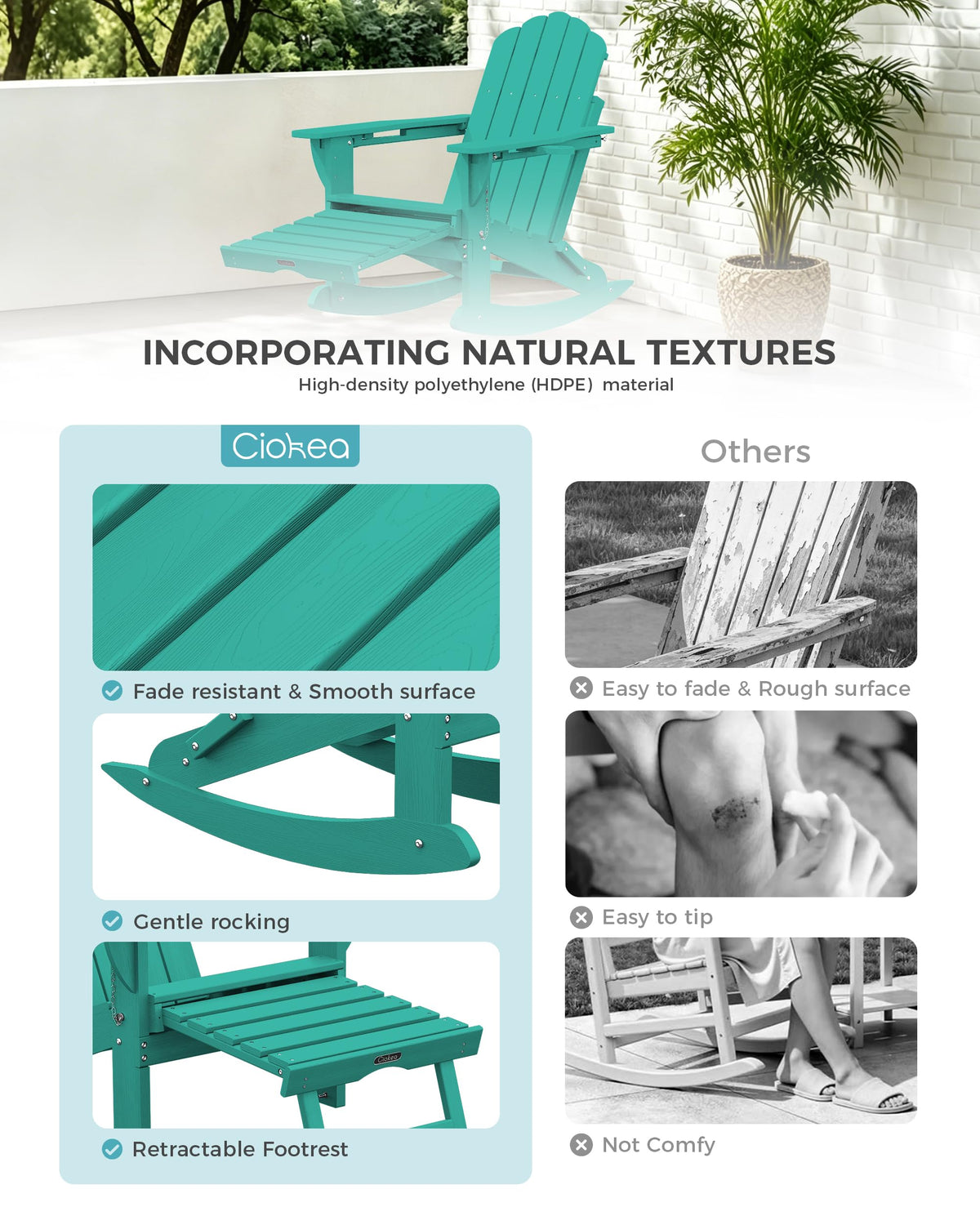 Adirondack Rocking Chair with Footrest L2333